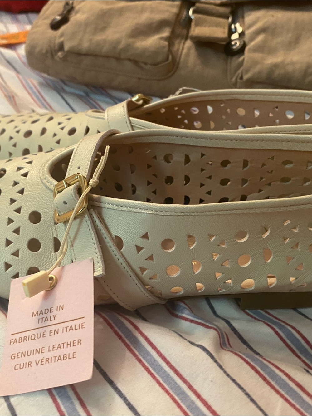 Riccardo Boccia NWT Size 9 Cream Leather Cutout Mary Jane Flats Made in Italy - Picture 7 of 15